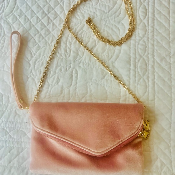 Urban Expressions Handbags - Urban Expressions Pink Velvet Chain Wristlet Clutch with Gold Hardware